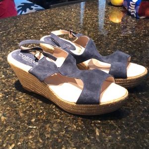 Cordani blue suede wedge sandals